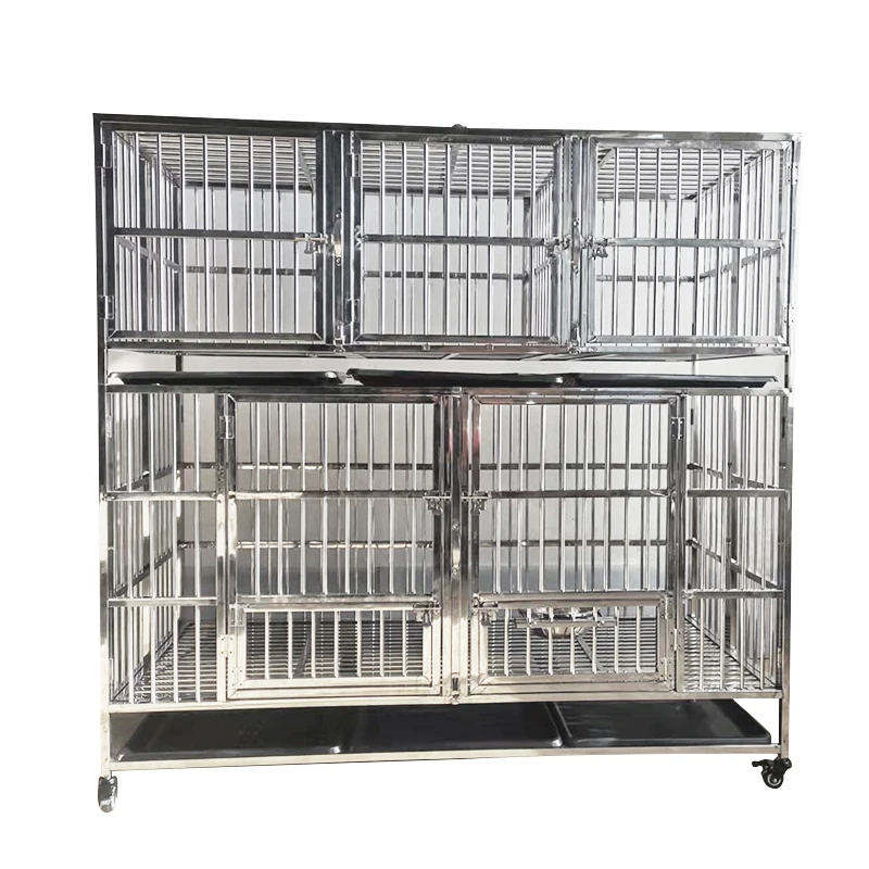 

High Quality Foldable Heavy Duty Stainless Steel Pet Dog Cage Easy Assemble Large Dog Kennels With Wheels