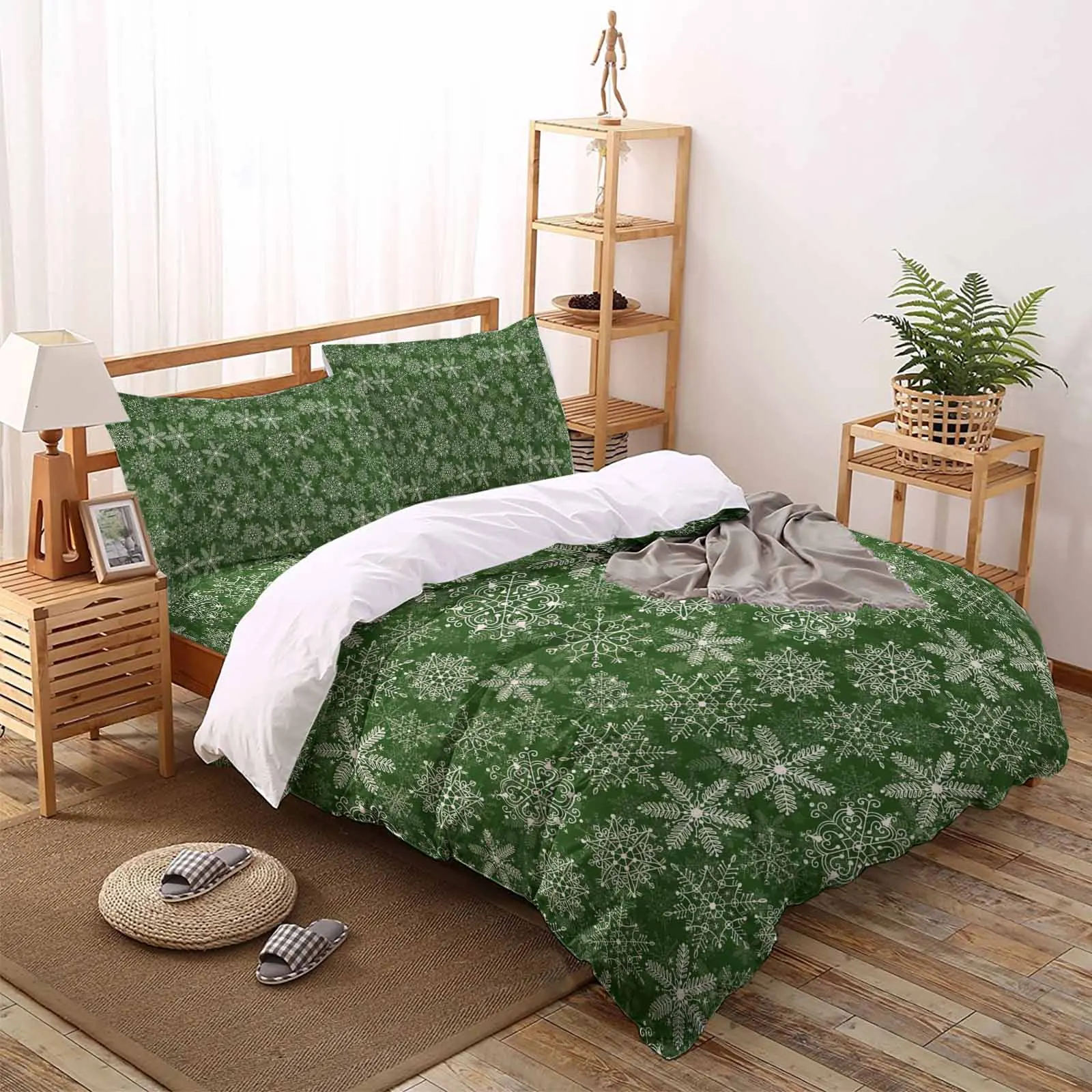 The 4-pieceSnowflakes Bed Linen Sets Duvets Painted Bedding Set Quilt Cover Set Comforter Sheets Home Textile Garden