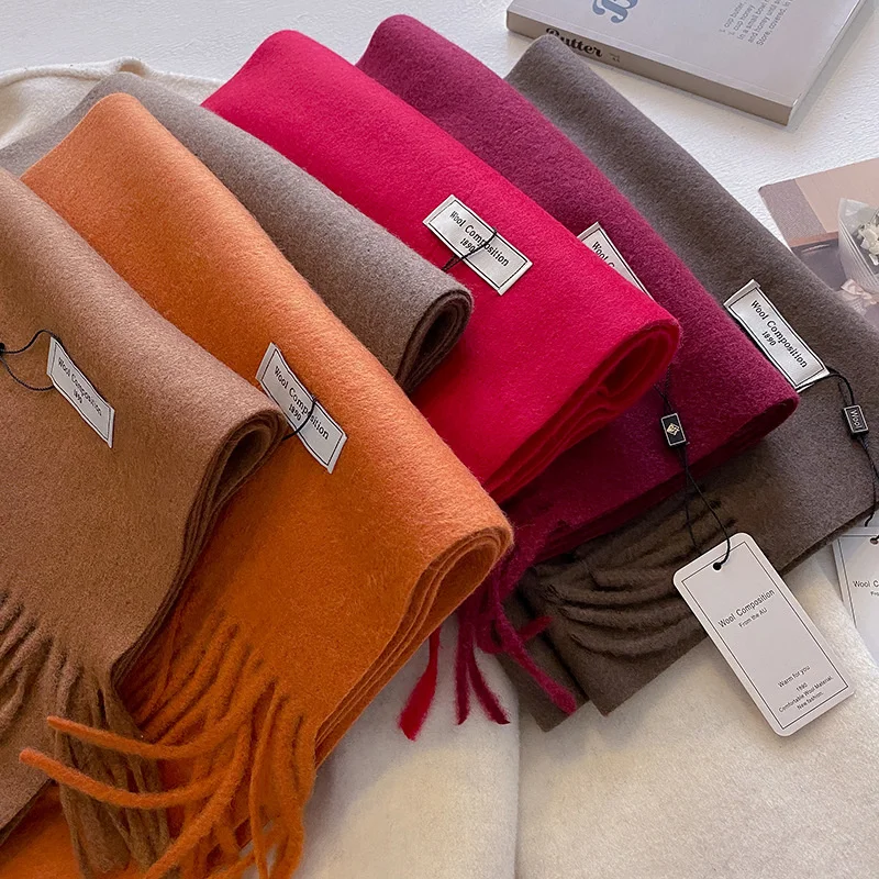 

New Winter Scarf for Women Long Warm Cashmere Scarves Hijab Solid Lady Shawl Wrap Female Pashmina Bandana Scarves Tassel Poncho