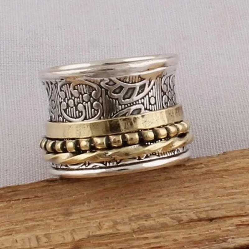 Vintage Antique  Silver Meditation Statement Spinner Ring Jewelry