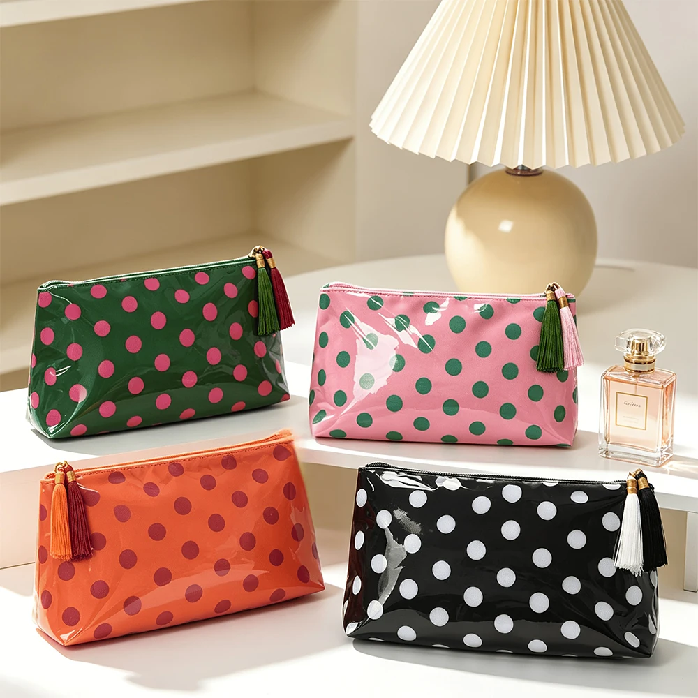 Polka Dot Large-capacity Fringe Cosmetic Bag Women's Toiletry Storage Bag Portable Cosmetic Storage Bag for Travel Business Trip