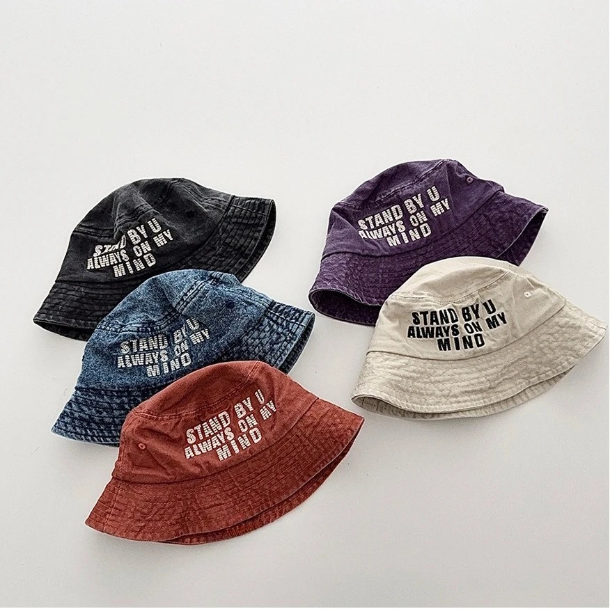 Kids Sun Protection Outdoor Leisure Cap 48-51cm Autumn Winter Girls Letter Print Head Fisher Hat Boy Bucket Hat Children Caps