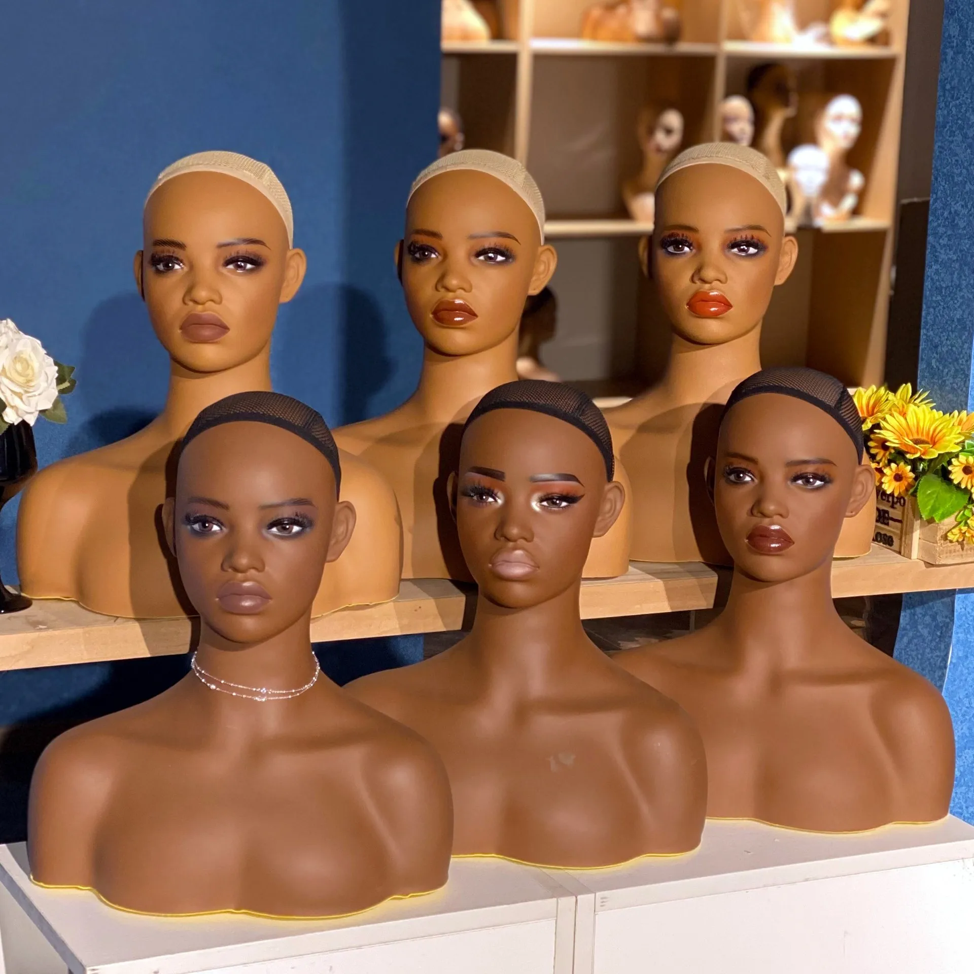 

Female PVC Mannequin Head with Bust Display For Wigs Hat and Jewelry 14 Makeups Head (Only Mannequin Head)