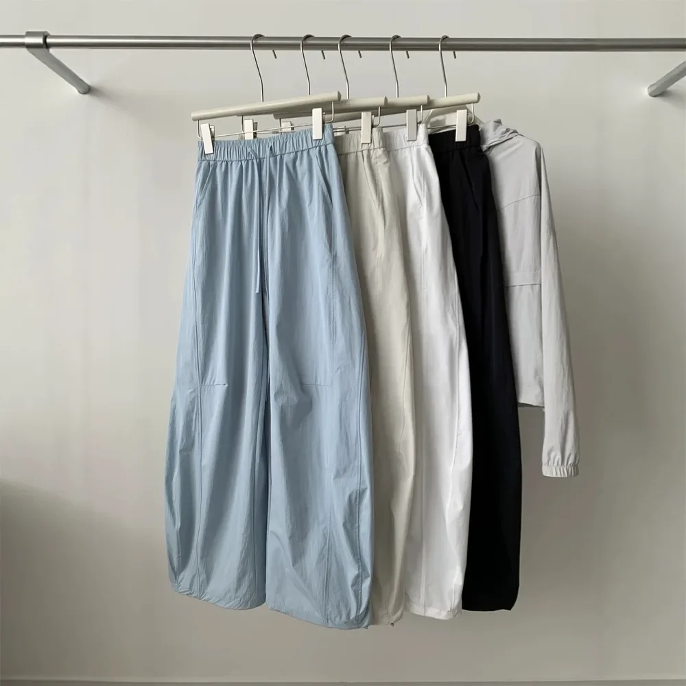 High Waist Wide Leg Cargo Pants for Women Patchwork Curved Leg Cuffed Relaxed Fit Lightweight Slimming Trousers