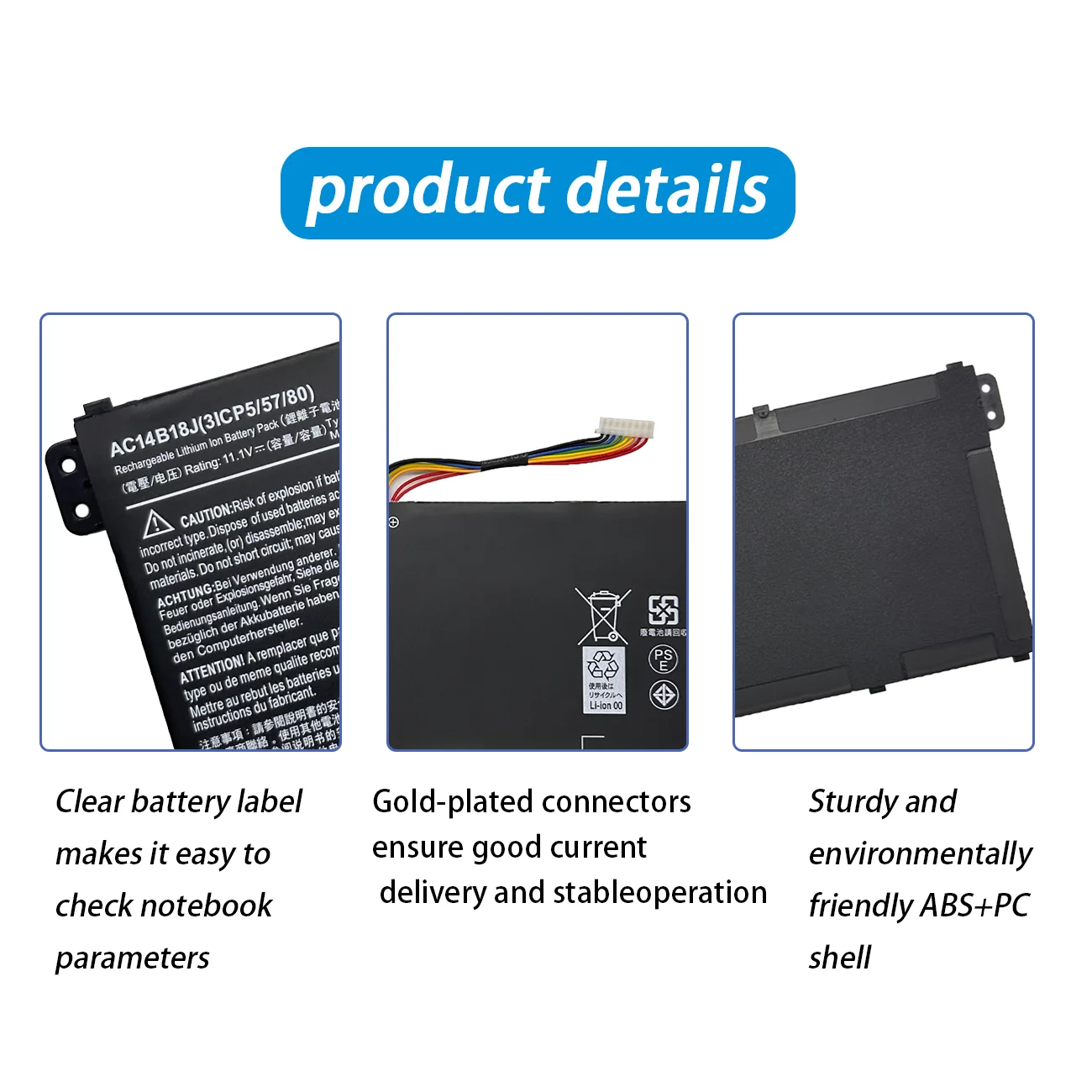 AC14B18J  Laptop Battery for Acer Aspire E3-111 E3-112 E3-112M ES1-531 MS2394 B115-MP EX2519 N15Q3 N15W4 AC14B13J 11.1V 36WH