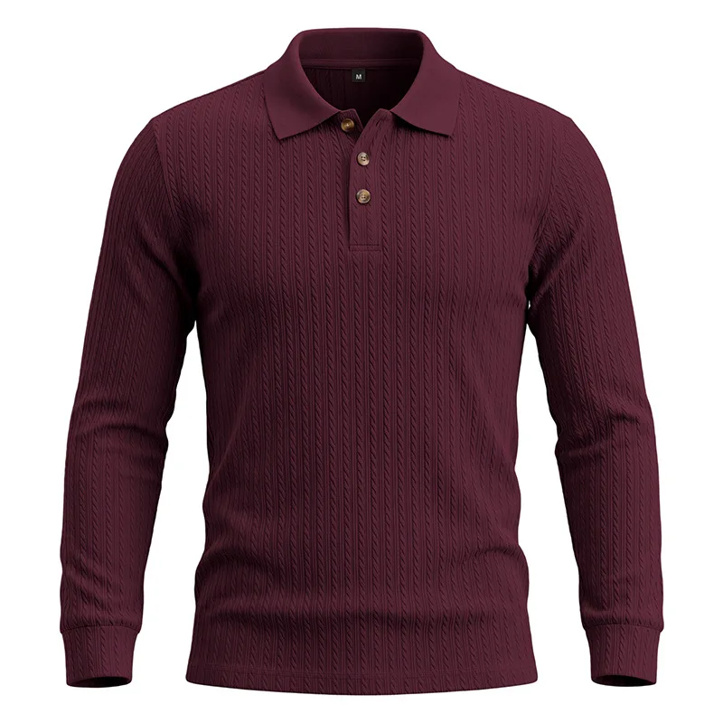 Herren Herbst-Winter US-Größe Jacquard Schlangenmuster Langarm-Poloshirt, Lässiges Einfaches Revers-Unterhemd – Detail 21