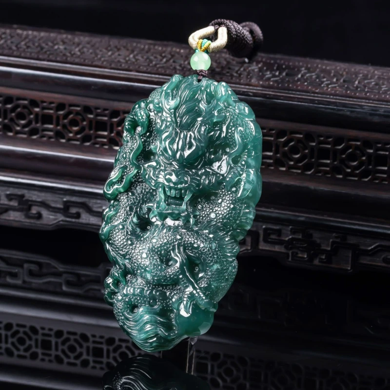 Natural Jade Hand-carved Domineering Three-dimensional Dragon God Guardian Necklace Pendant Fashion Personalized Amulet Gift