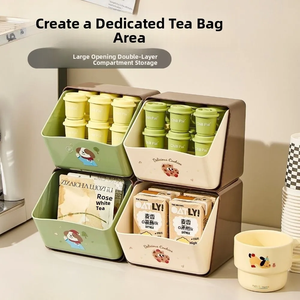 

Creative Tea Bag Storage Box Double Layer Space Saving Desktop Snack Organizer Durable Stackable Coffee Capsule Storage Shelf