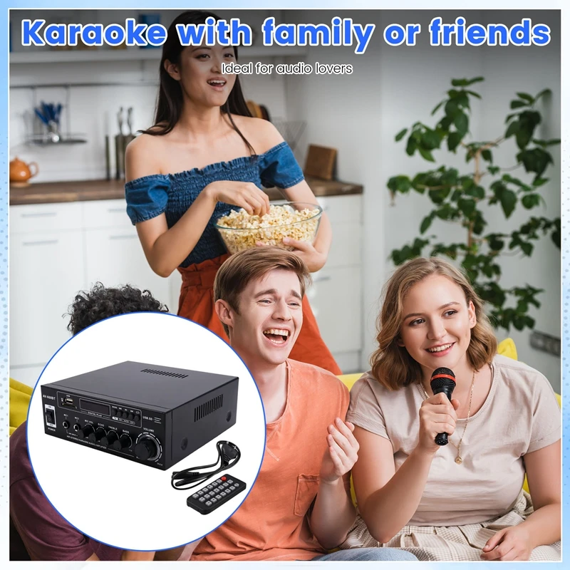 AV-660BT Bluetooth Sound Amplifier Power Amplifier Support Bluetooth, FM Radio, USB, SD Card & Dual Mic Inputs