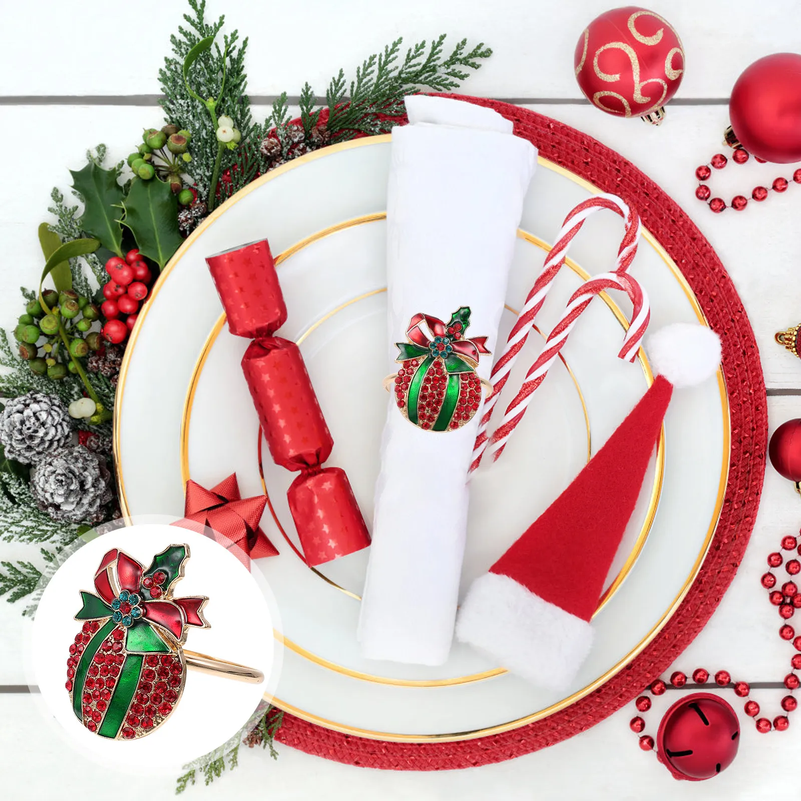 

Набор из 6 гладких колец для салфеток с рождественским узором, элегантный декор для стола в столовой, ресторана, новогодние украшения для стола, аксессуары для салфеток