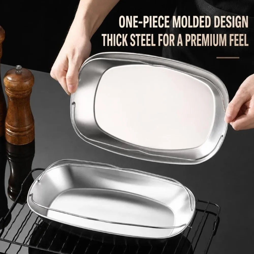Stainless Steel Fish Steaming Tray Oval with Handle Stainless Steel Tray Home Daily Grilled Seafood Serving Dish Restaurant