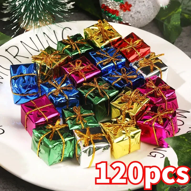 12/120PCS Mini Gift Boxes Christmas Tree Decorations XmasTree Hanging Pendant Colorful Square Foam Box Ornaments Christmas Party