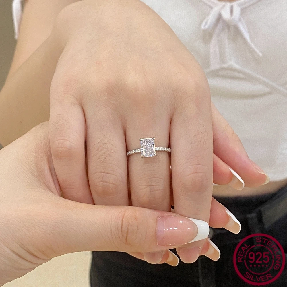 European and American 925 Silver Ice Cut 6 * 8MM High Carbon Diamond Women's High-end Wedding Jewelry Wholesale