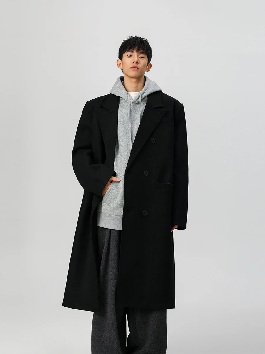 

Men's Long Thiened Woolen Coat over Knee Faion Brand Haome High-End Korean Sle Winter Outerwear Cotton Lined