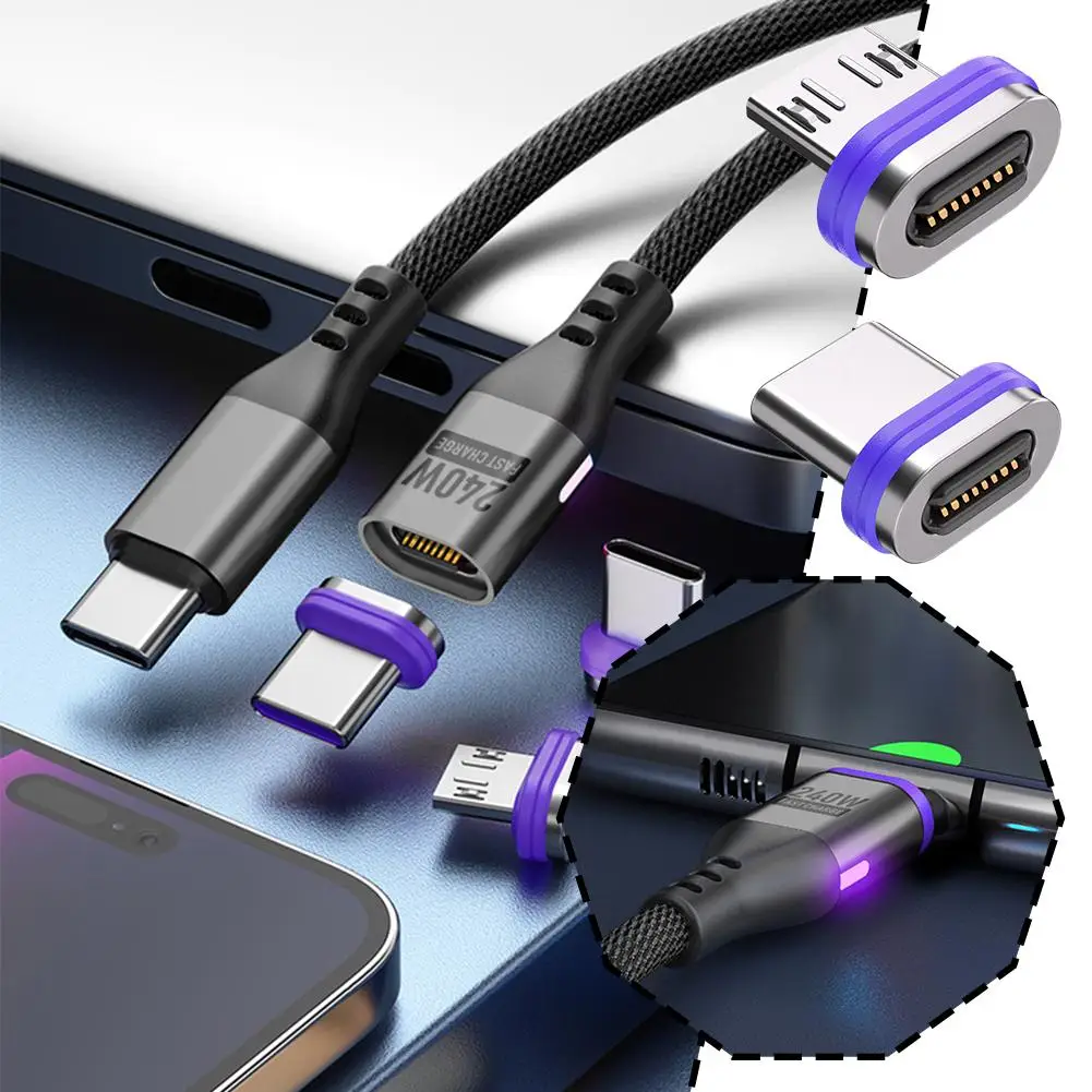 240W Magnetic Data Cable PD Type C Micro USB Fast Charging Cable Adapter for MacBook 15 Pro Phone Male to Male Connector