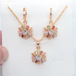 Fashion Gold Color Women Multicolor Cubic Zirconia CZ Flower Jewelry Set