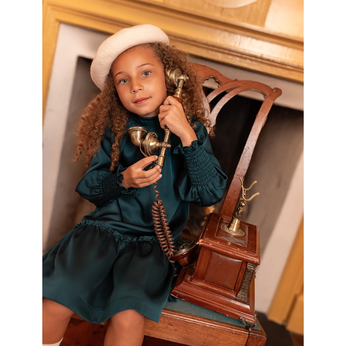 AP Vintage Satin Collection AW25 Girls Satin Dress Maxi Pleated Clothing Set Boys O-neck Sweater Modal Moc Neck