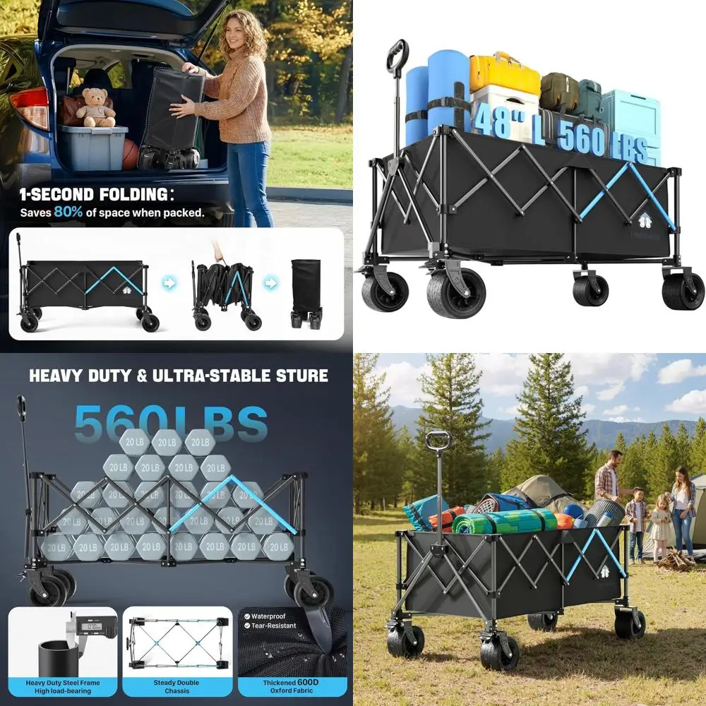 

Homebetta 400L Large Capacity Foldable Wagon Cart，Heavy Duty Collapsible Utility Wagon with All-Terrain Wheels, 560LBS Folding W