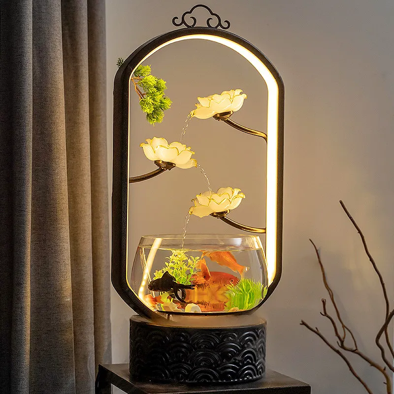 

Creative Fish Tank Flowing Water Fountain With Circulating Water Feature For Living Room TV Cabinet And Desktop Decor