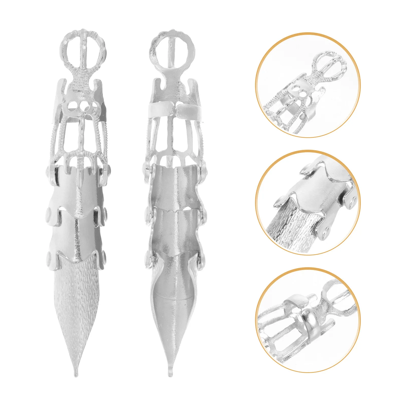 

2pcs Extra-Long Alloy Adjustable Joint Ring For Party Festival Halloween Goth Punk Style Finger Claw Rings Fashion Jewelry