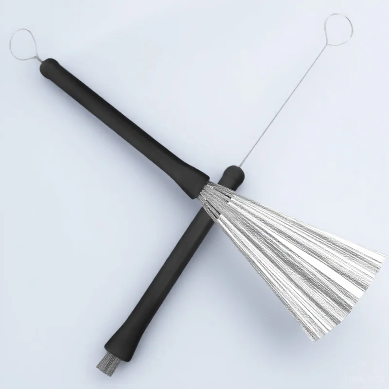 

2pcs Retractable Loop End Steel Wire Brushes 320Mm Wire Length 130Mm Rubber Handle Metal Brush Sticks For Drum Heads Anti-Rust