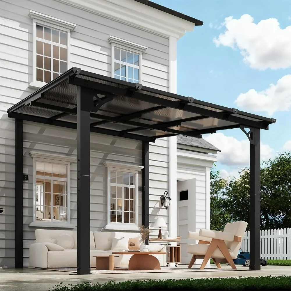 Lean to Gazebo Hardtop Pergola Polycarbonate Roof Wall Mounted Heavy Duty Awning Patio Canopy Backyard Deck Porch, Custom