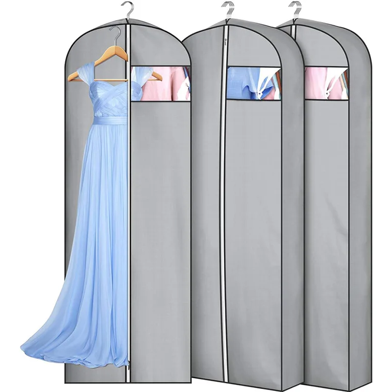

Gusseted Dress Bags Hanging Garment Bags Dust-Proof Protector Cover Bag with Zipper for Long Dresses Coat Closet Clothes Storage