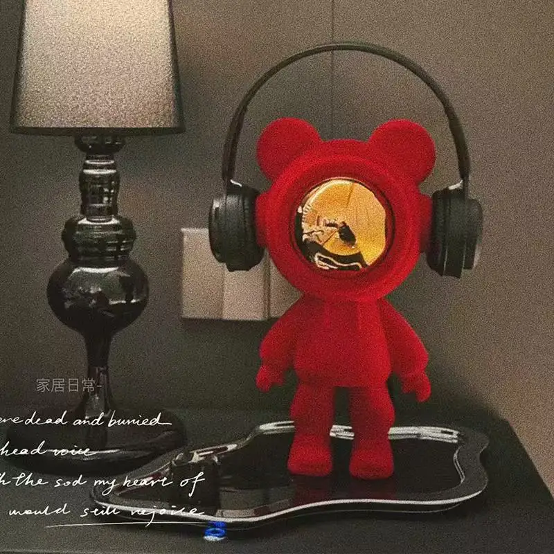Room Decoration Items Lightning Space Bear Statue Earphones Bear Sculpture Luxury Living Room Desktop Ornament Gifts