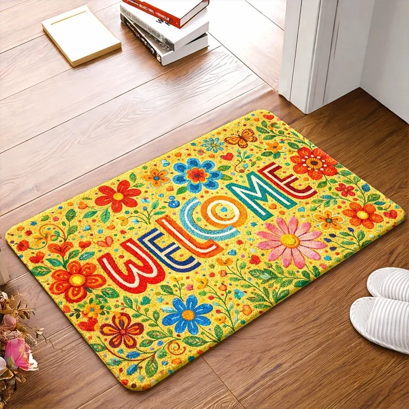 1pc, 2pcs, 3pcs Flannel Durable Washable Welcome Doormat, Floral Printed Entry Rug for Front Door, Bath, Kitchen, Living Room, Bedroom, Office, Balcony, Porch