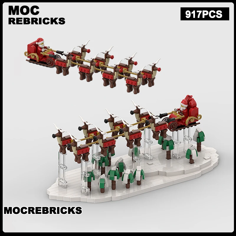 

MOC Санта-сани, олени, диорамы, строительный блок, модель, оригинальность, кирпичная головоломка, игрушка, рождественские праздники, изысканные подарки