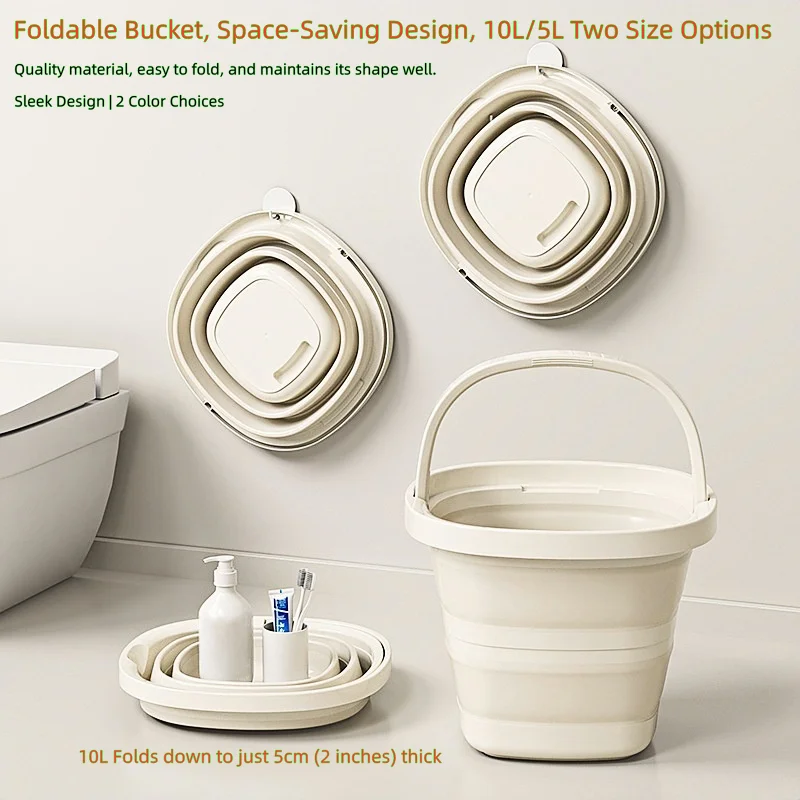 

10L/5L Vehicle Detailing Tool Collapsible Car Wash Bucket - Ultra-Flat 5cm (2in) Design -