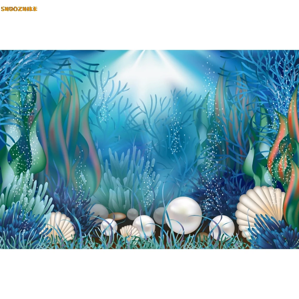 Underwater World Background Seabed Photography Backdrop Ocean Marine Seaweed Fish Aquarium Themed Studio Photo Party Decoration