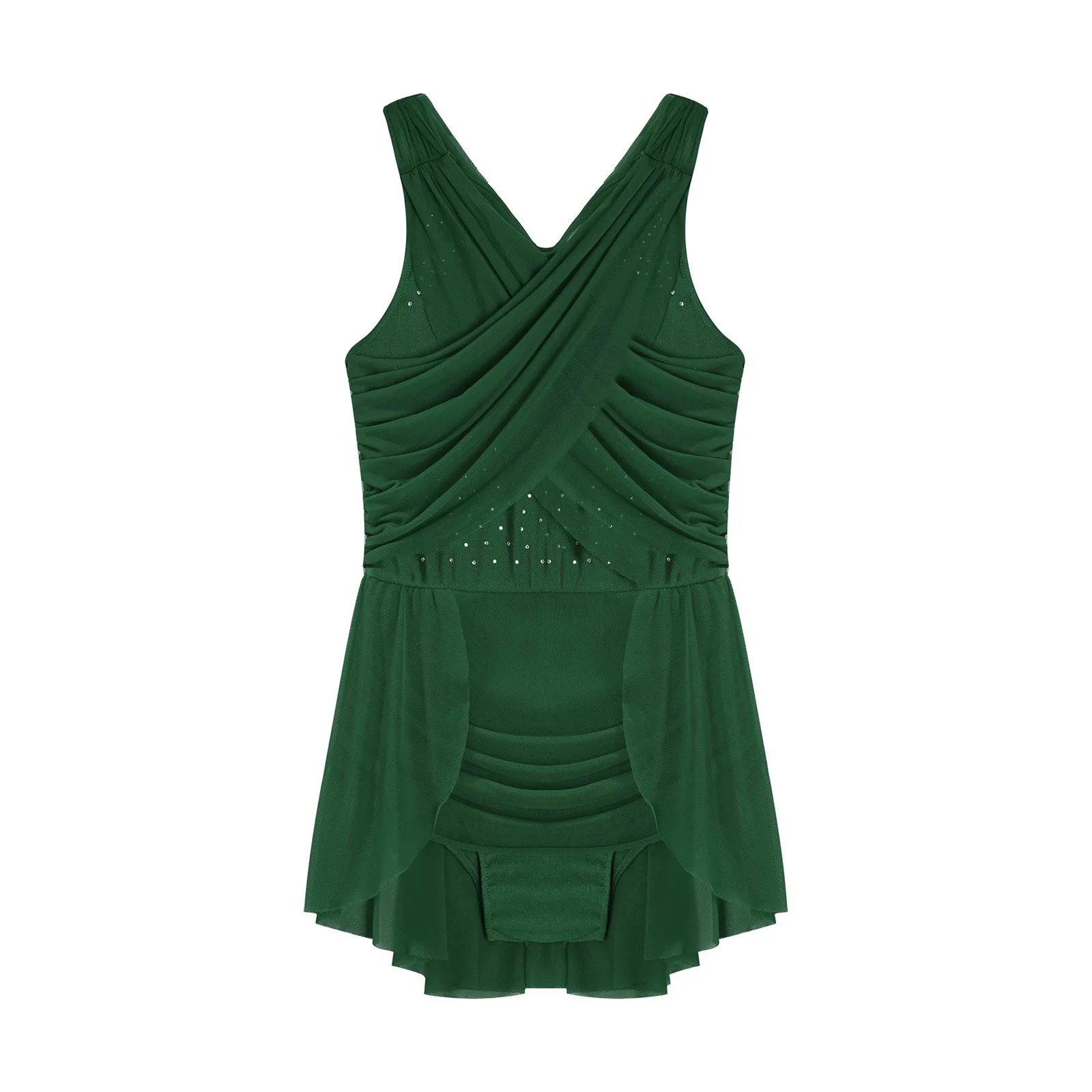 Robes de danse lyrique pour enfants filles, strass brillants, Costume de spectacle de gymnastique et de patinage artistique, robe superposée en maille croisée