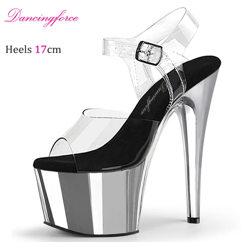

Clear Premium TPU Upper 17CM Silver Chrome Platform High Heels Sandals Pole Dance Women