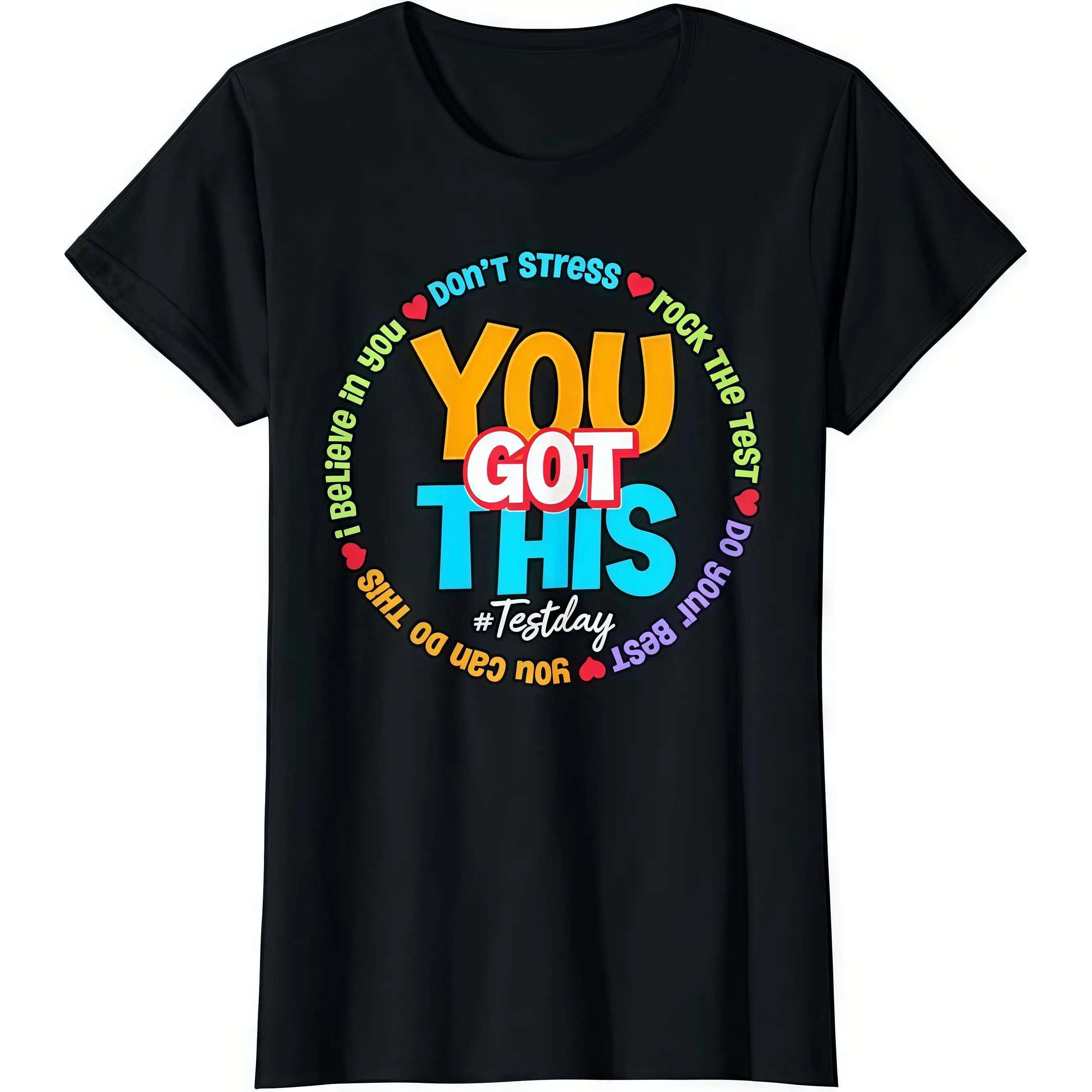 

You Got This T-Shirt Women's Funny Test Day Graphic Tee Don't Stress Rock The Test Print Top Student Teacher Gift Motivational
