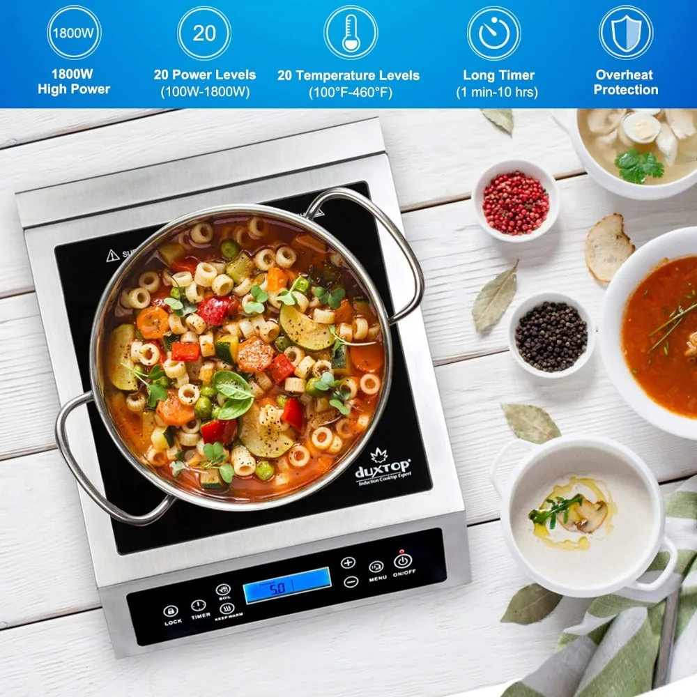 Cooktop portátil profissional de indução, Queimador de bancada comercial, Queimador de indução 1800 watts com toque sensor