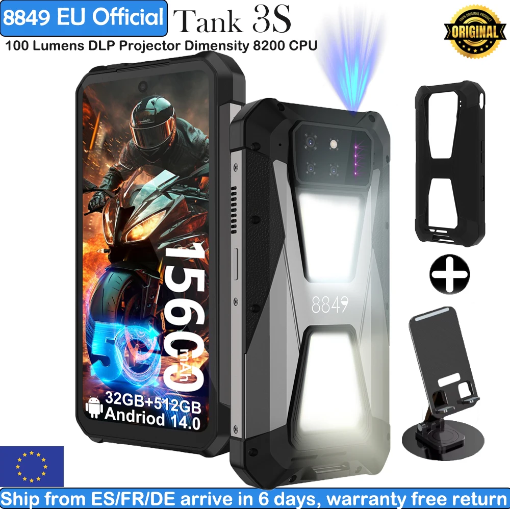 8849 Tank 3S Unihertz projecteur Smartphone robuste 5G 15600mAh dimension 8200 Android14 double Sim 512GB + 36GB 6.79 ''1 to étendre