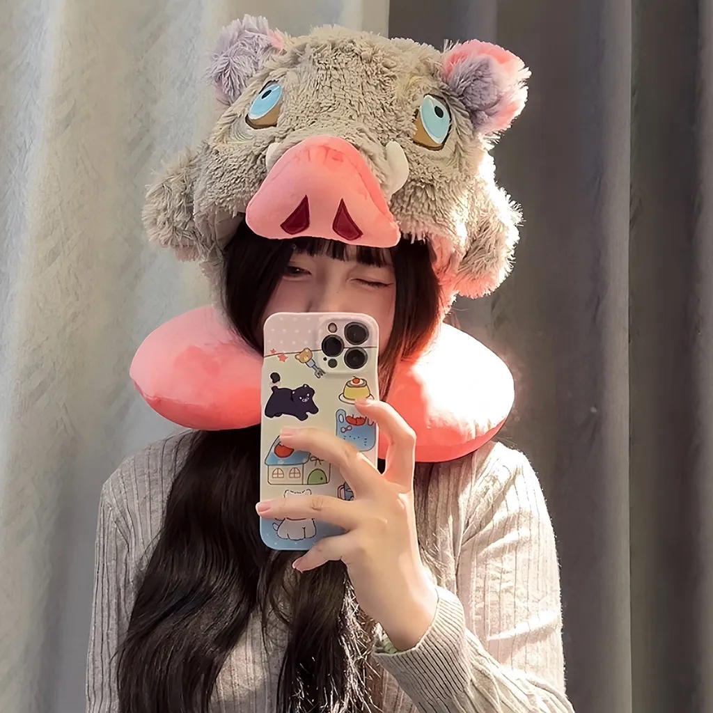 Anime Collectible Wild Boar Head Plush Hat Cosplay Prop Warm Winter Headgear Hashibira Inosuke Toy Fan Gift