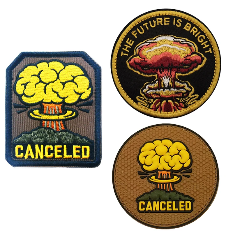 Return To The Future Embroidery Patch Mushroom Cloud Armband PVC Soft Rubber Mock Nuclear Radiation DIY Appliques for Clothing