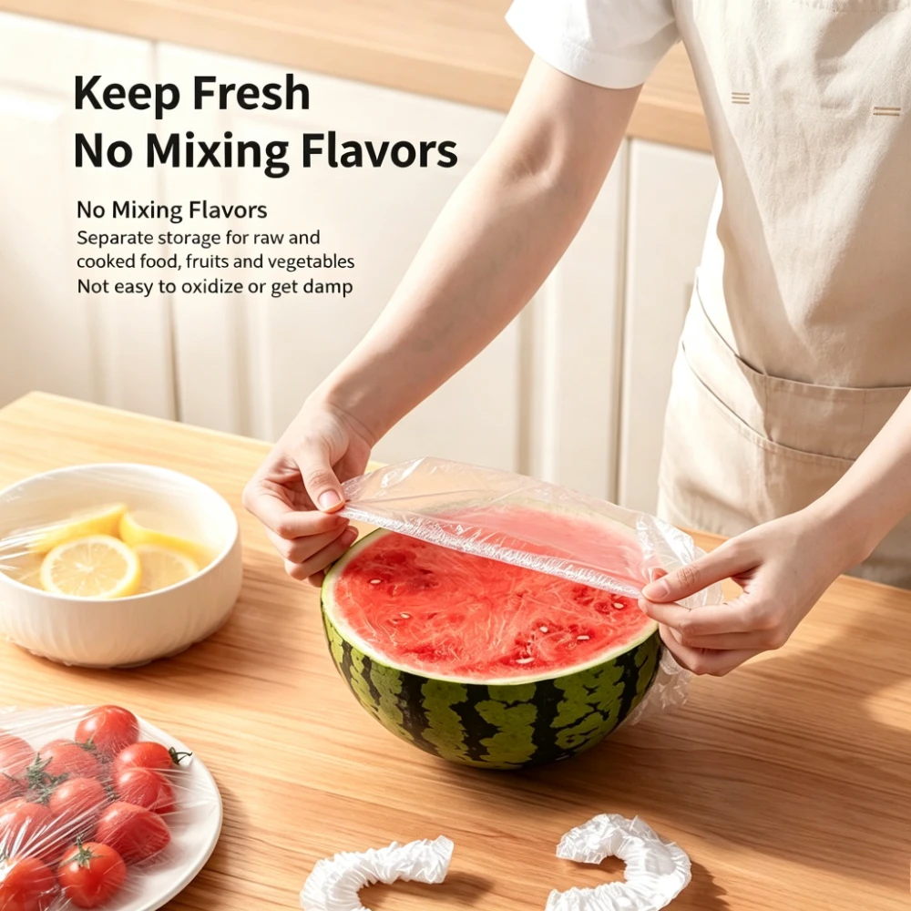 Disposable thick Elastic Food Covers Plastic Stretch Bowl Plate Covers Kitchen Fresh Keeping Wrap for Fruit Vegetable Leftovers