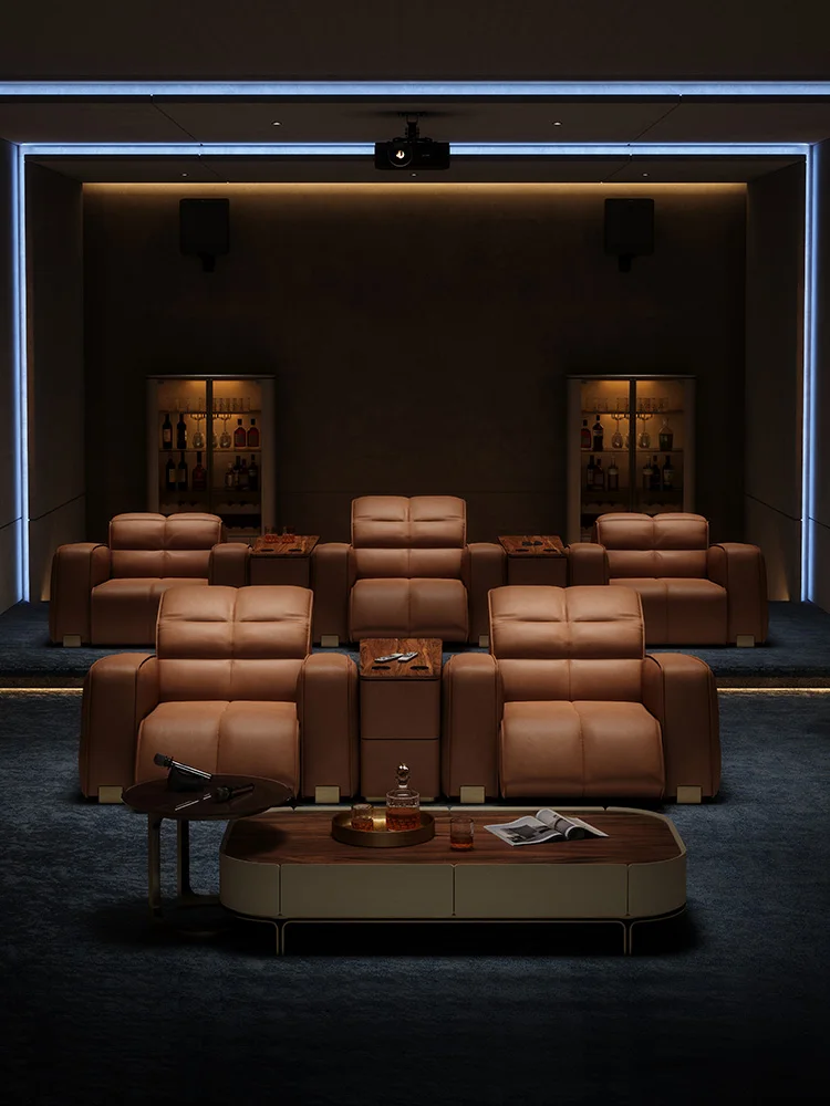 Home cinema sofa Leather sofa Luxury villa large flat floor living room Light luxury first class sofa