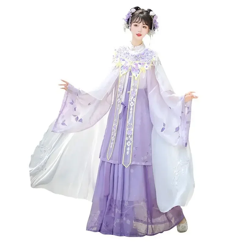 Primavera originale tradizionale cinese viola Hanfu Dress 4pcs femminile Ming Dynasty Princess Dress mantello farfalla nuvola spalla