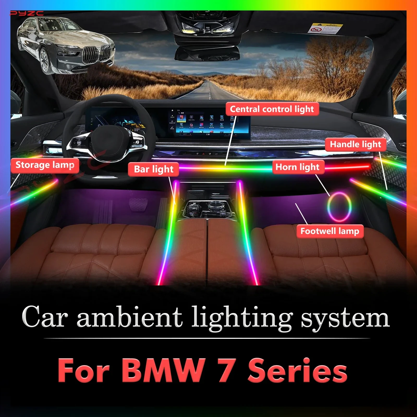 

Для BMW 7 серии умный пульт дистанционного управления RGB 64 цвета светодиодный салон автомобиля окружающее освещение энергосберегающий эффективный комплект ламп