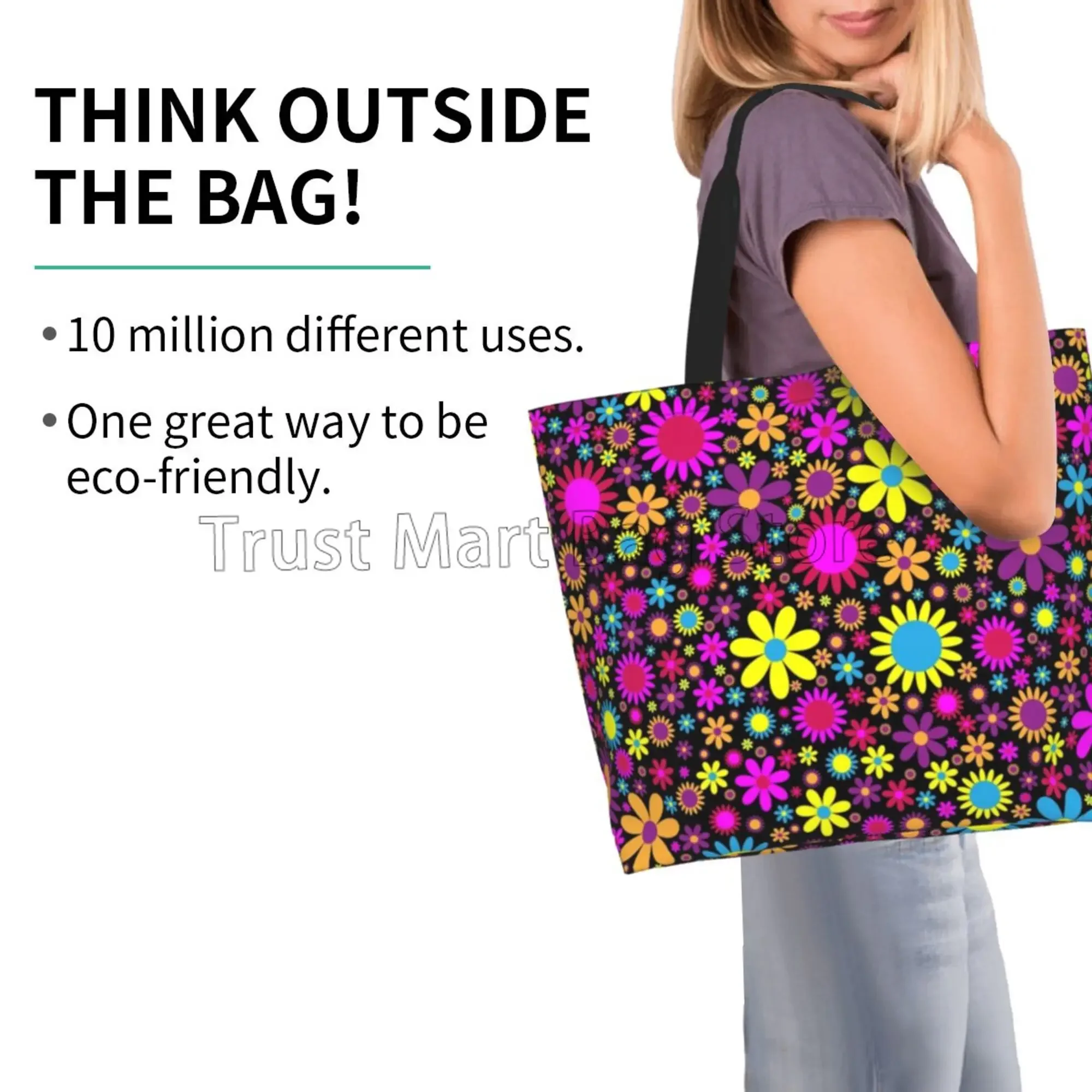 الهبي زهرة كبيرة قماش حمل حقيبة المرأة قابلة لإعادة الاستخدام حقيبة كتف عادية حقيبة يد متعددة الأغراض التسوق السفر حقيبة بقالة