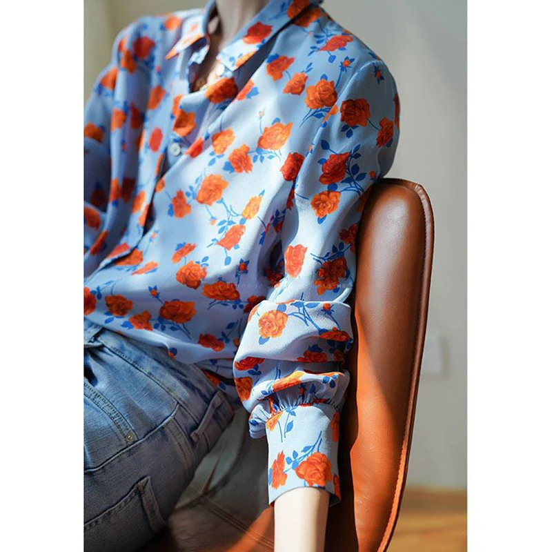 Fashion Lapel Printed Casual Folds Shirts Women's Clothing 2023 Autumn Winter Loose All-match Tops Office Lady Blouses