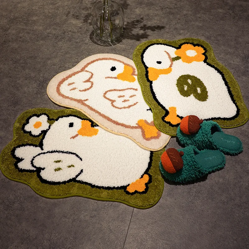 

Cartoon Goose Bath Mat Soft Flocking Gosling Rug Home Living Room Carpet Entrance Doormat Non-Slip Toilet Bathroom Floor Mats