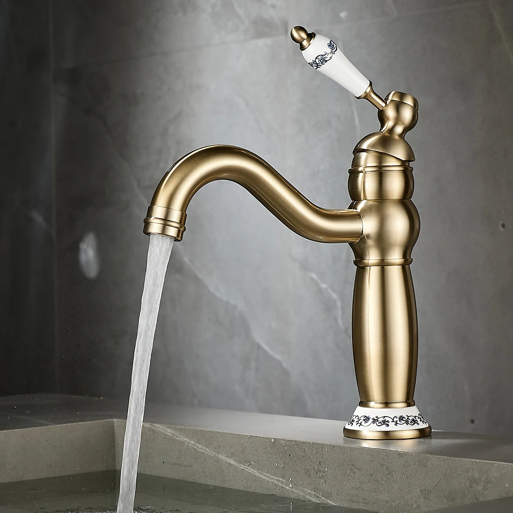 النمط الأوروبي العتيق ثقب واحد النحاس الرجعية صنبور الساخن الباردة مغسلة حوض صنبور مع صمام السيراميك الأساسية متر #4