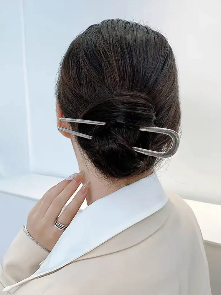 Dicke, einfache U-förmige Haargabeln für Frauen und Mädchen, Metall-Haarspangen, geometrische Haarclips, modische Haaraccessoires für Damen – Detail 13