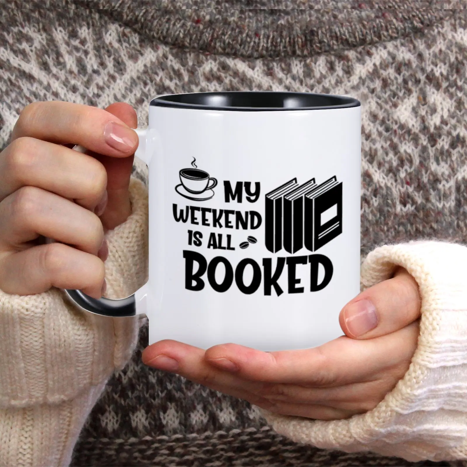 My Weekend is Booked Ceramic Coffee Mug for Book Lovers Friends Funny Birthday Gift Home Milk Tea Cup 11oz Novelty Drinkware