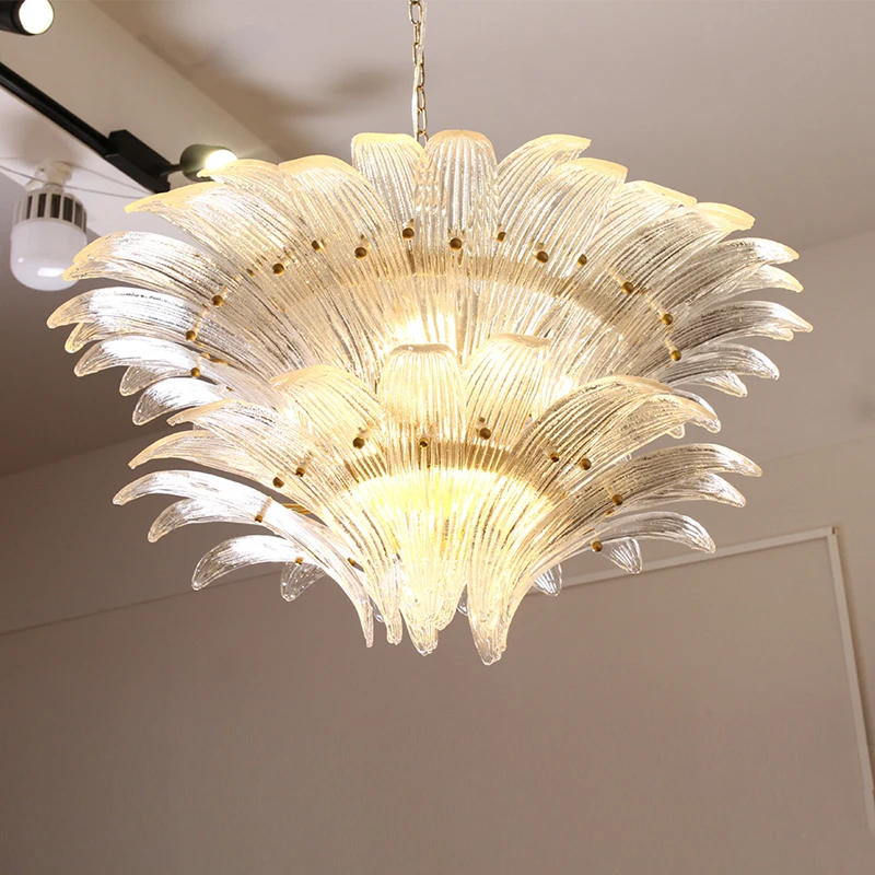 AiPaiTe French Vintage Palm-like Glass Chandelier for Living Room Staircase Villa Hotel Lobby Murano Glass Chandelier